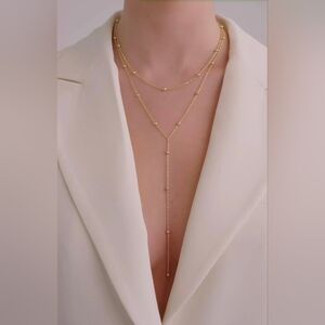 Elegant Dainty Layered Satellite Chain Lariat Necklace BNIB